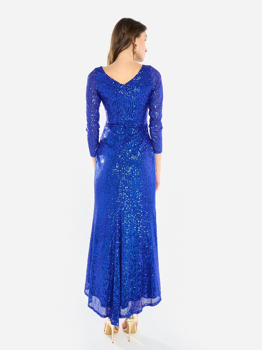 Women Sequin Wrap Slit Maxi Dress