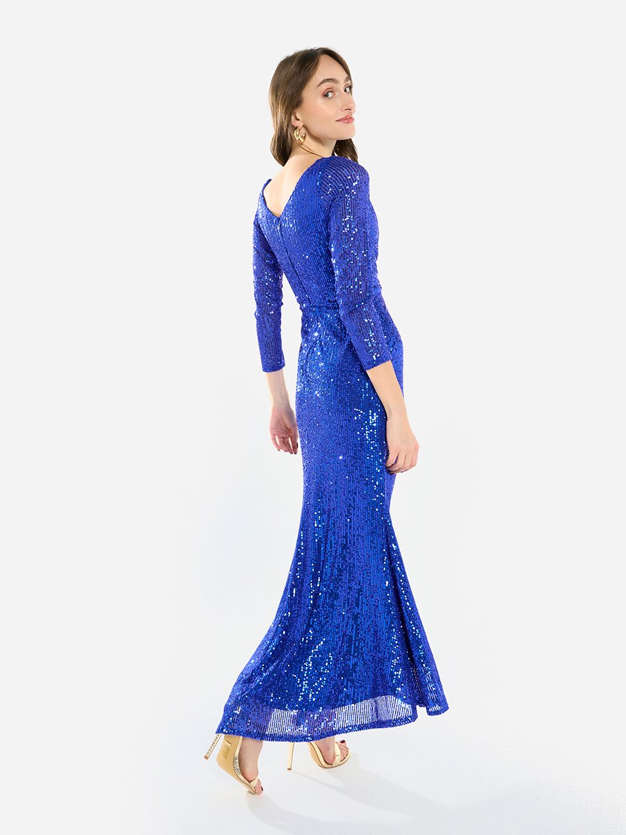 Women Sequin Wrap Slit Maxi Dress