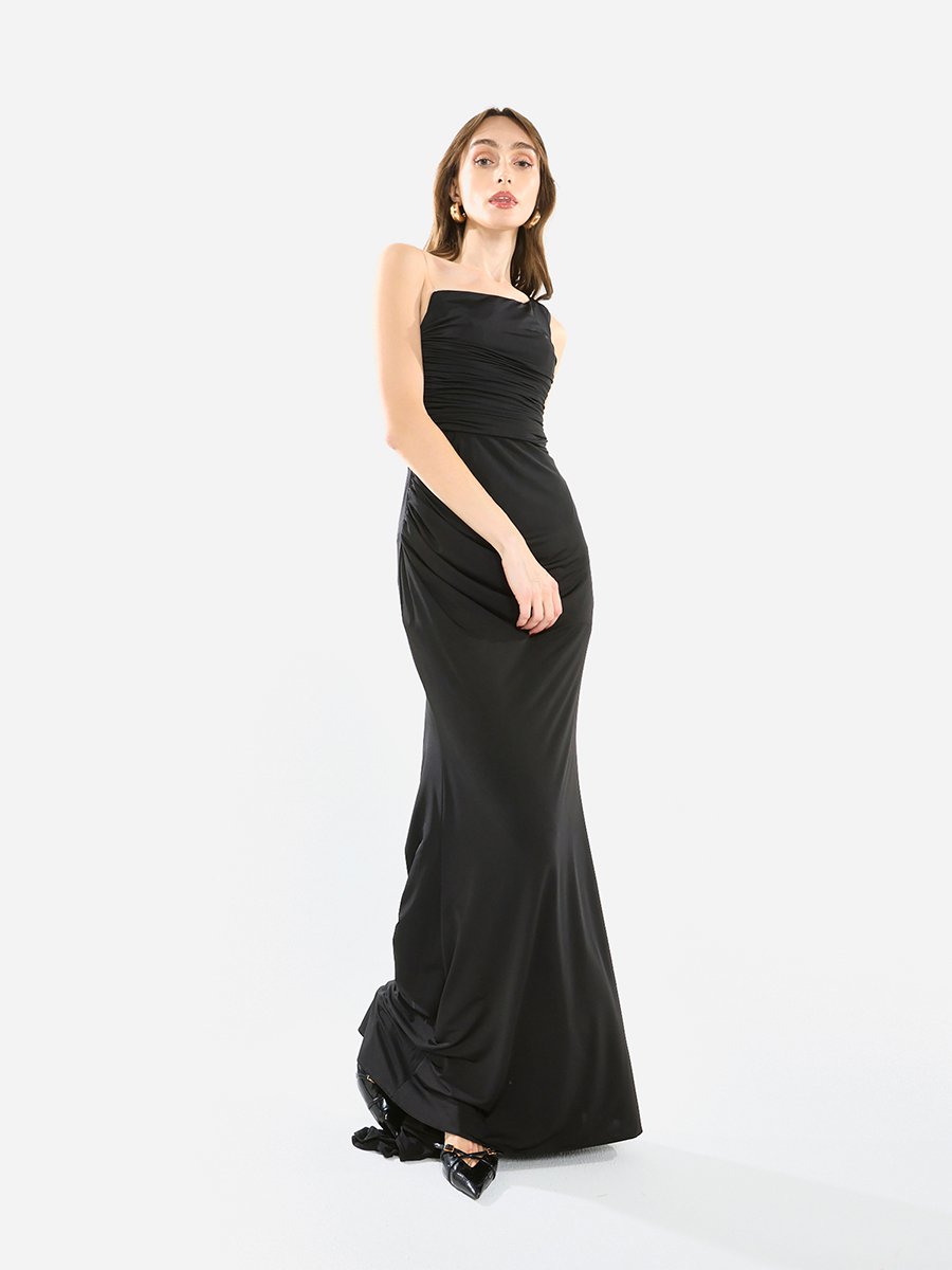 Women One Shoulder Draped Evening Maxi Dress