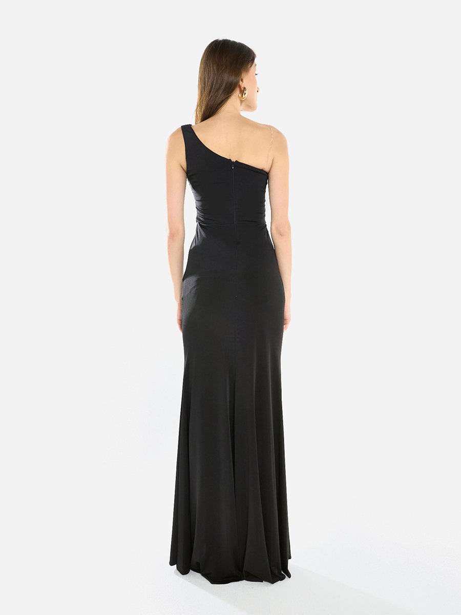Women One Shoulder Draped Evening Maxi Dress
