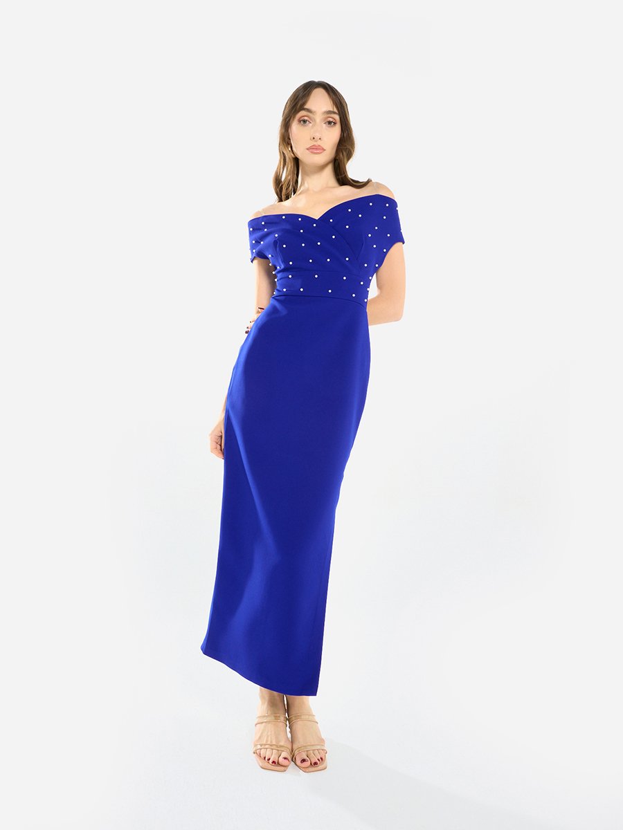 Women Embellished Bardot Midi Dress