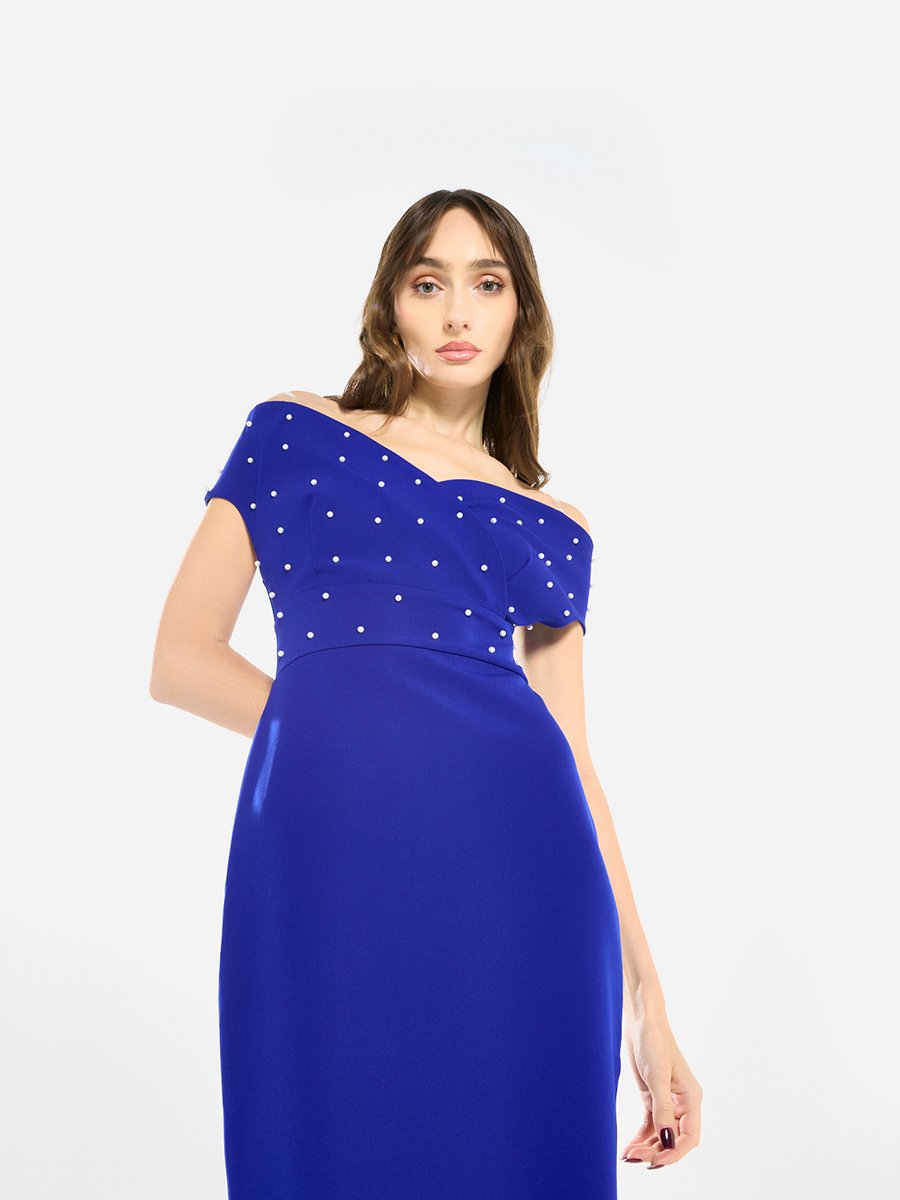 Women Embellished Bardot Midi Dress
