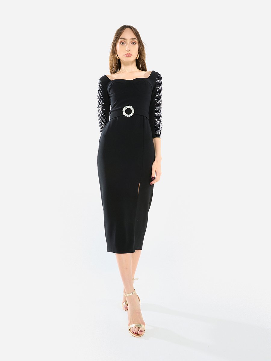 Women Embellished Sleeve Midi Dress