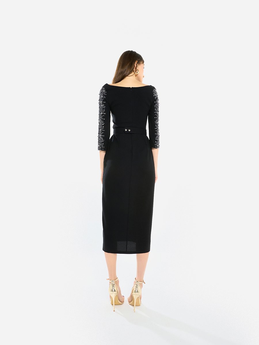 Women Embellished Sleeve Midi Dress