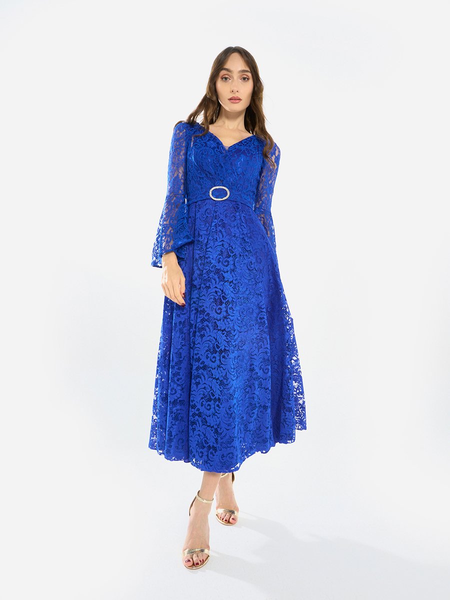 Women Lace Flare Sleeve Midi Dress