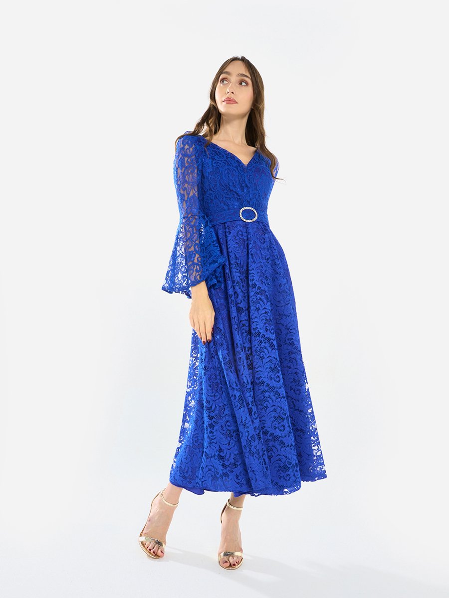 Women Lace Flare Sleeve Midi Dress