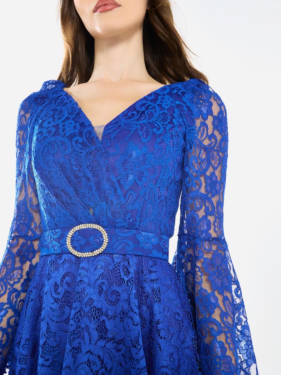 Women Lace Flare Sleeve Midi Dress