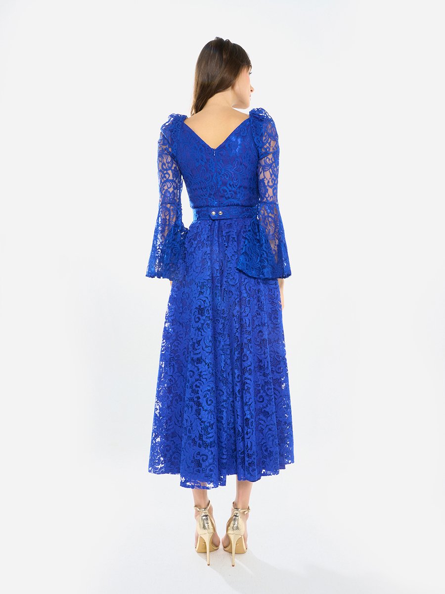 Women Lace Flare Sleeve Midi Dress