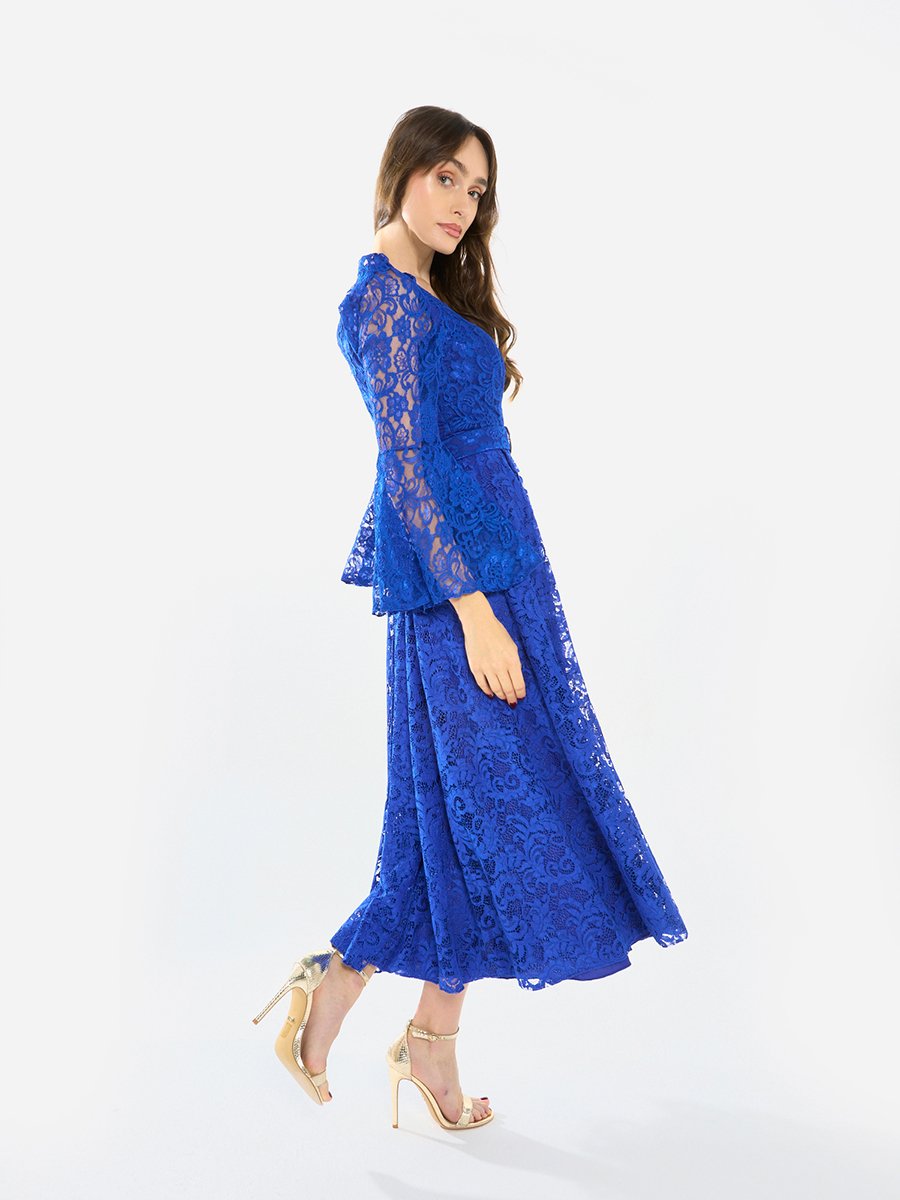 Women Lace Flare Sleeve Midi Dress