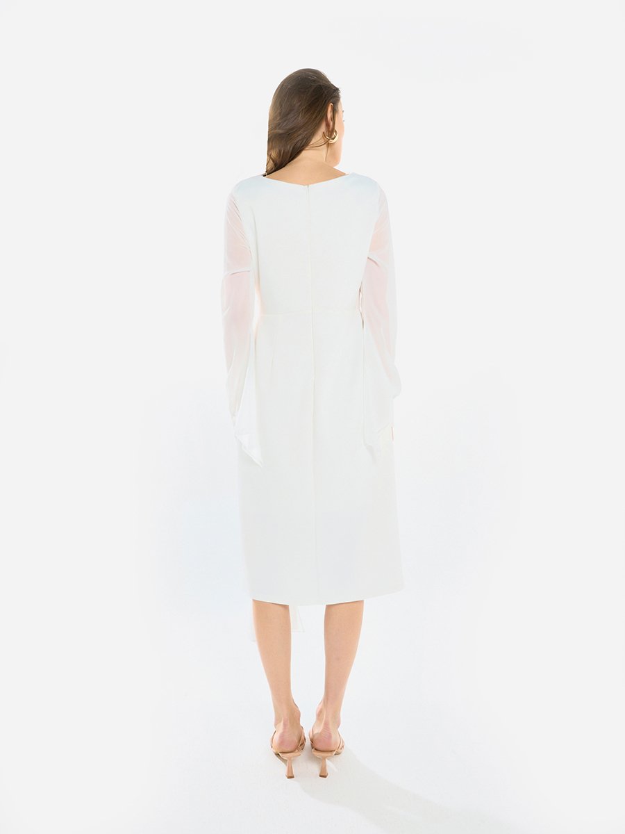 Women Draped Crystal Waist Midi Dress