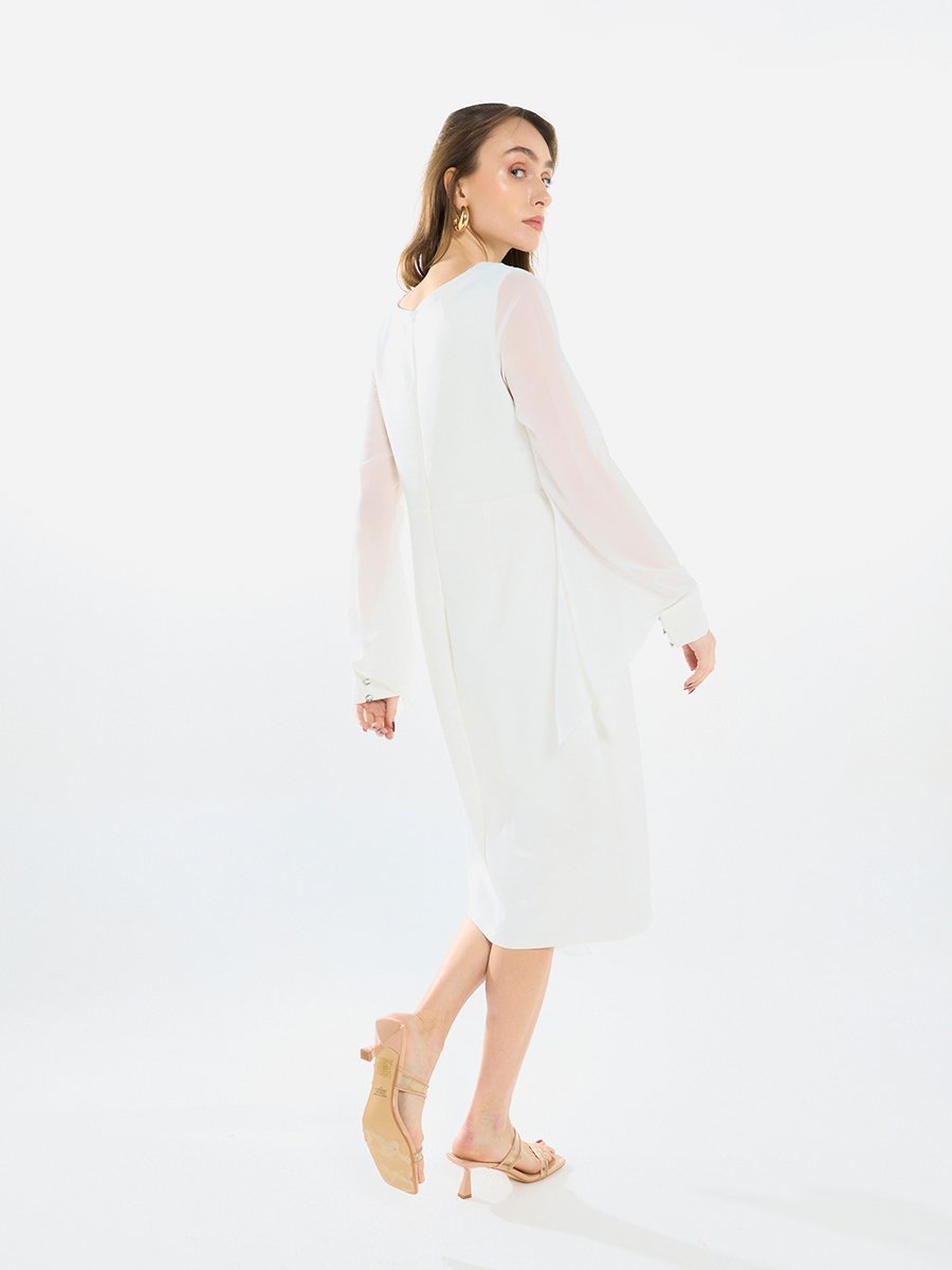 Women Draped Crystal Waist Midi Dress