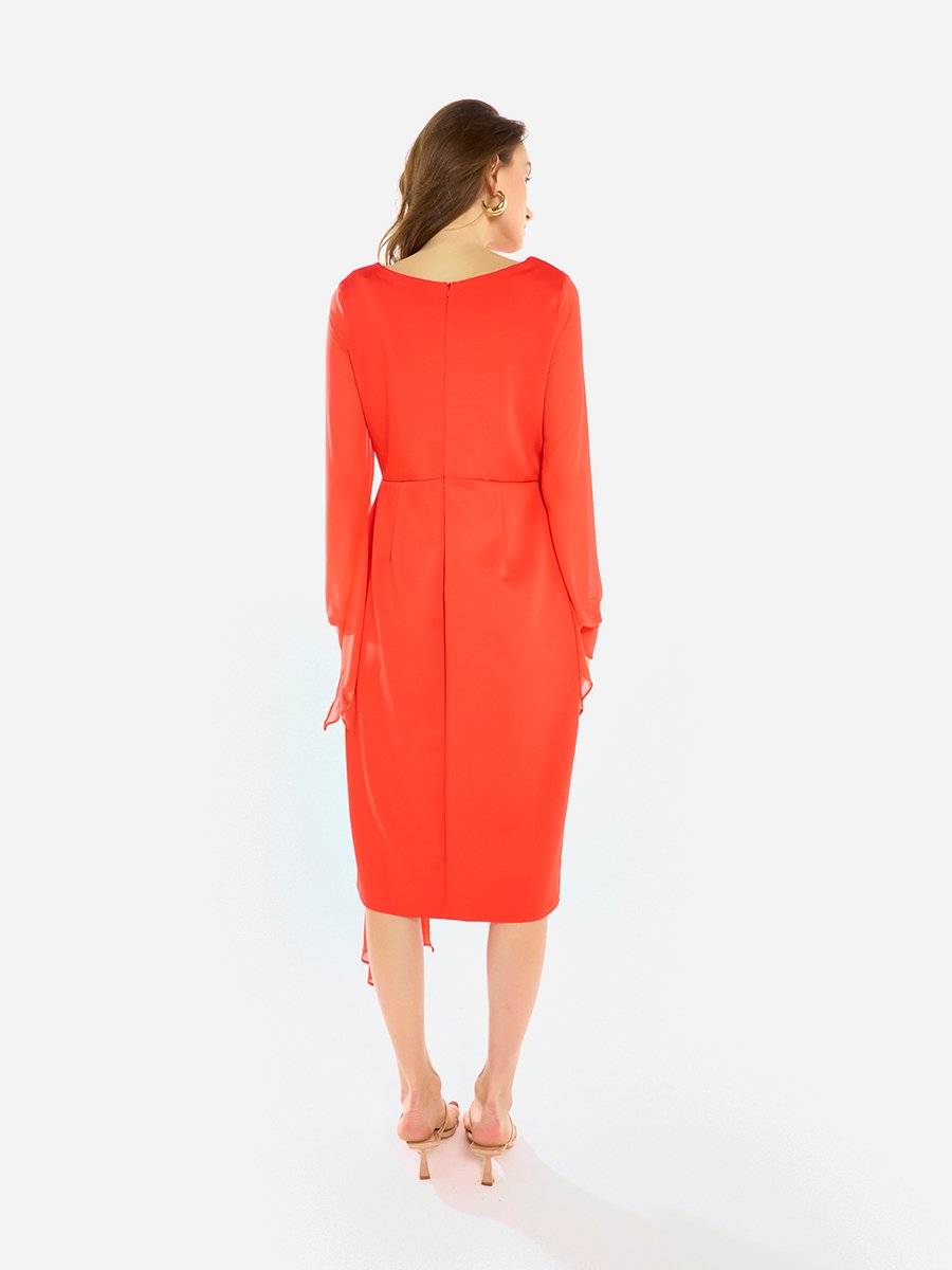 Women Draped Crystal Waist Midi Dress