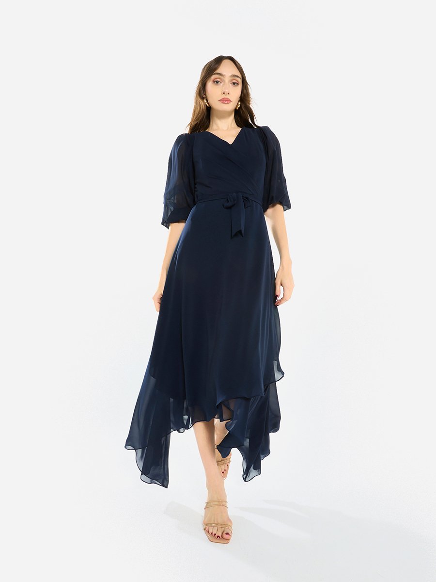 Women Asymmetric Layered Chiffon Maxi Dress