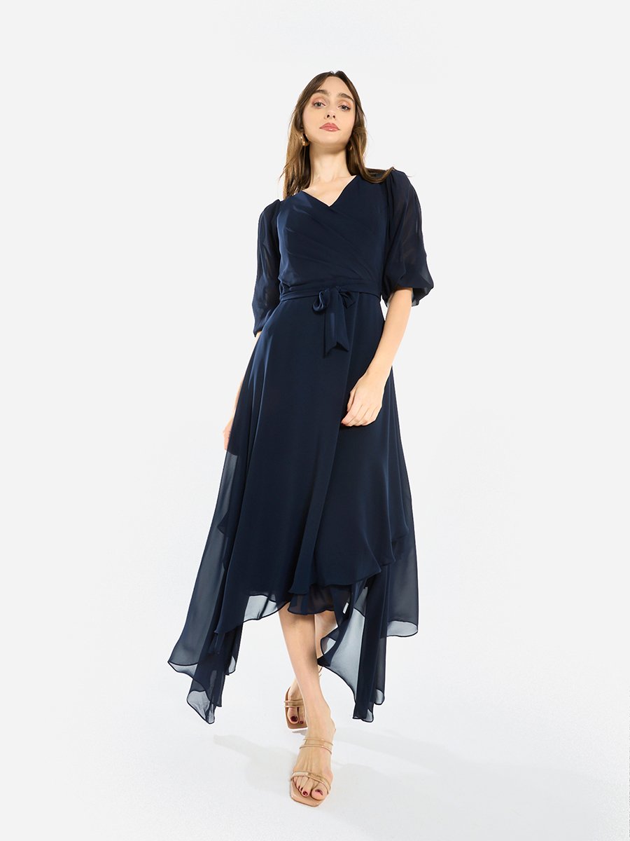 Women Asymmetric Layered Chiffon Maxi Dress