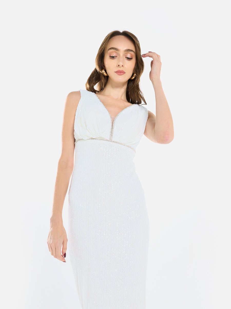 Women Sequined Plunge Midi Dress