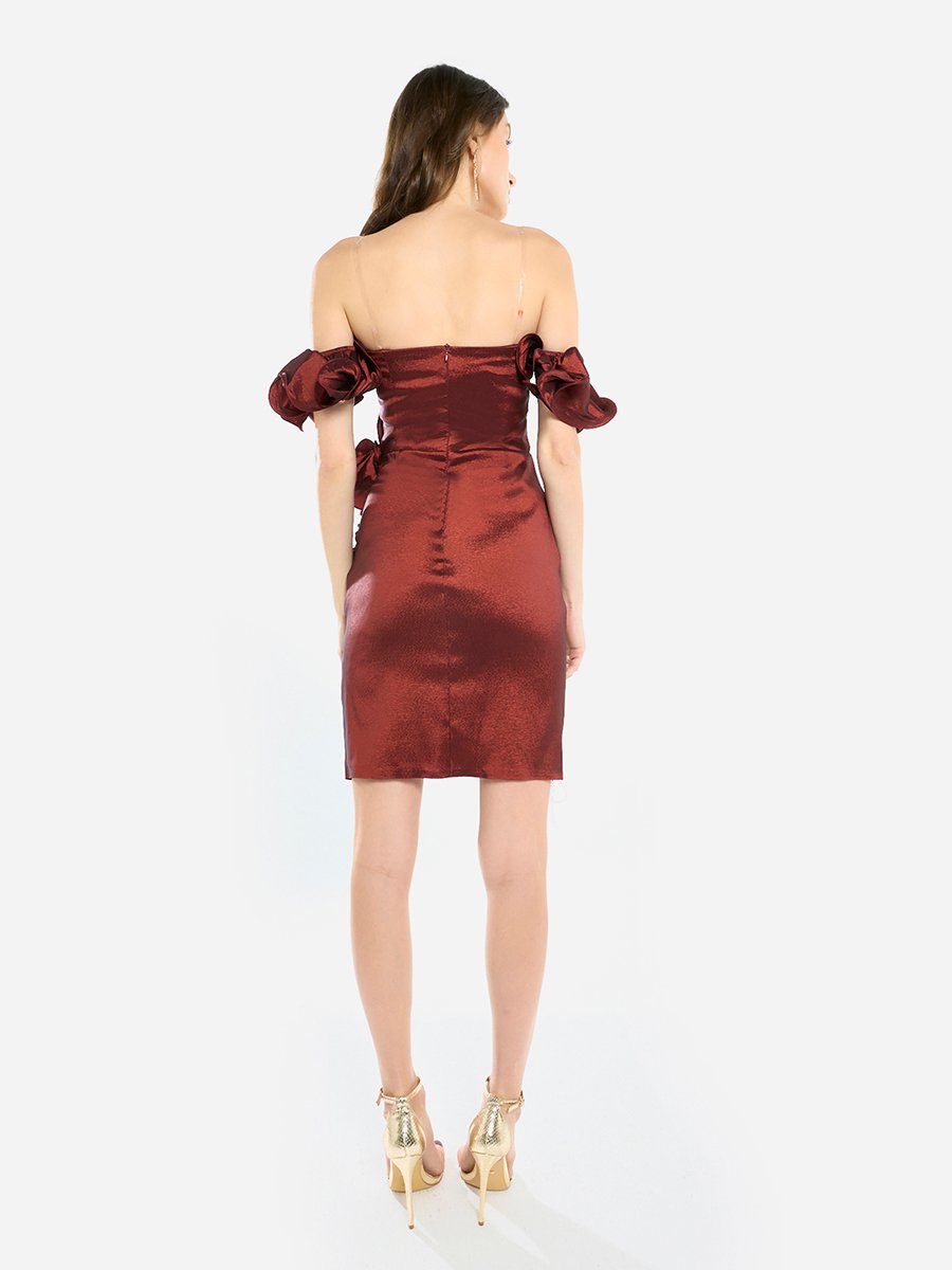Women Rosette Detail Satin Mini Dress