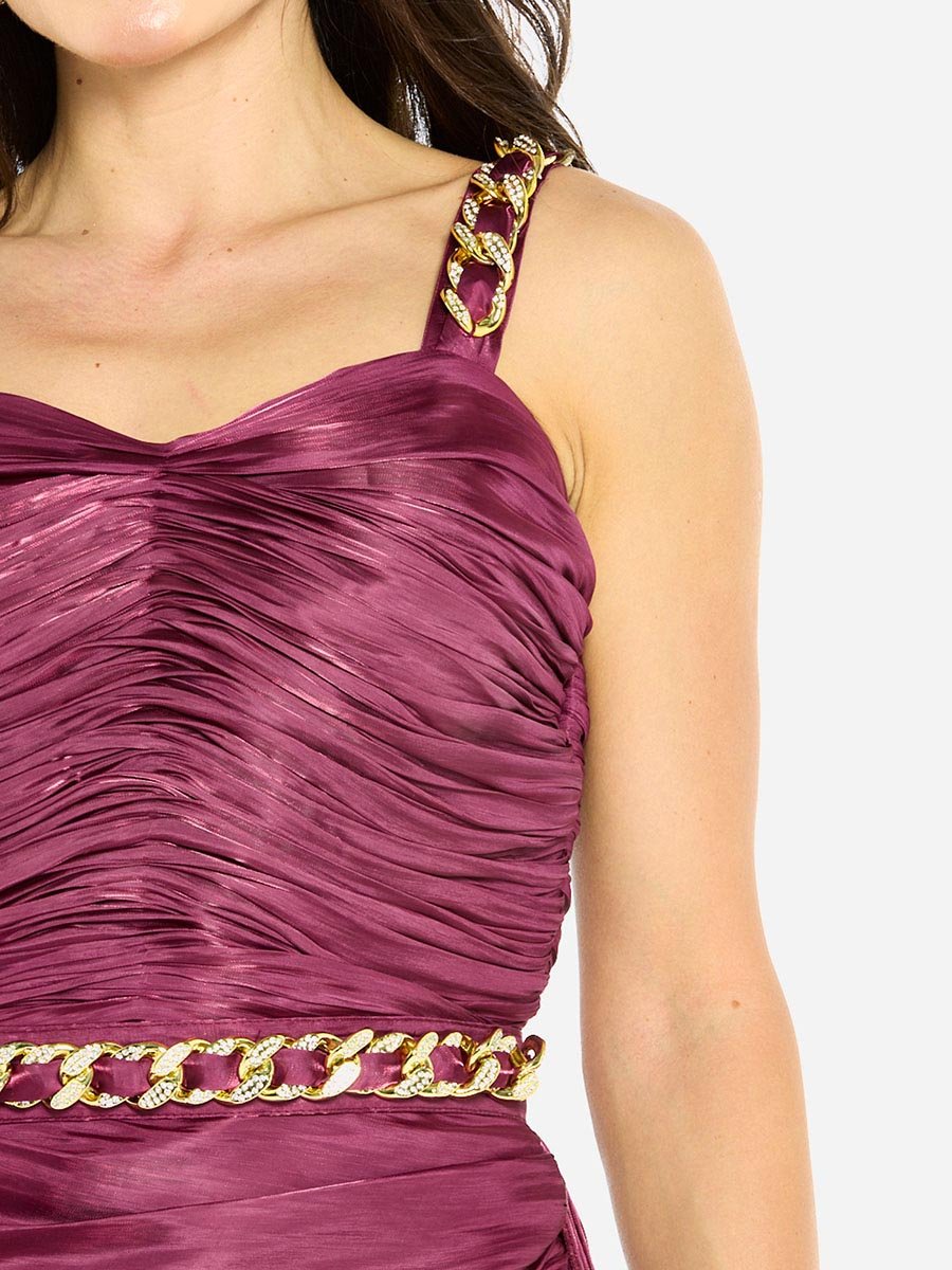 Women Ruched Chain Strap Gown Maxi Dress