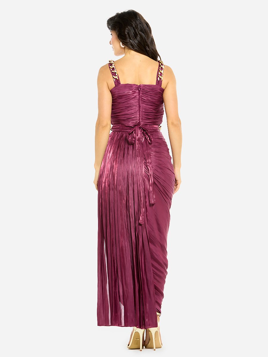 Women Ruched Chain Strap Gown Maxi Dress