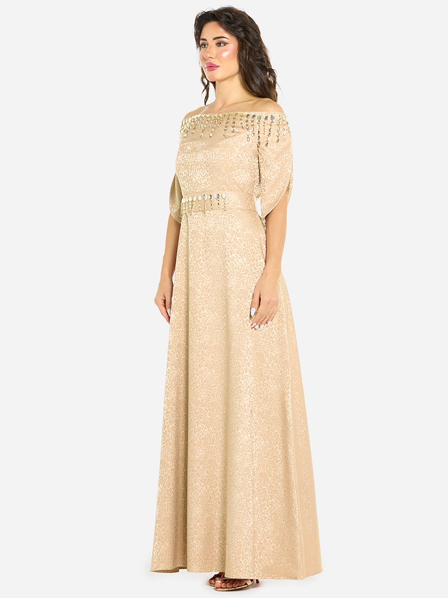 Women Embellished Off Shoulder Gown Dress