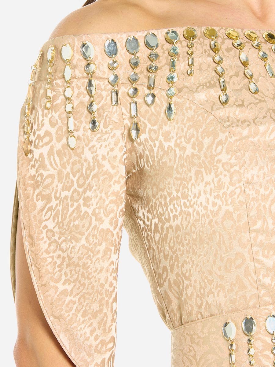Women Embellished Off Shoulder Gown Dress