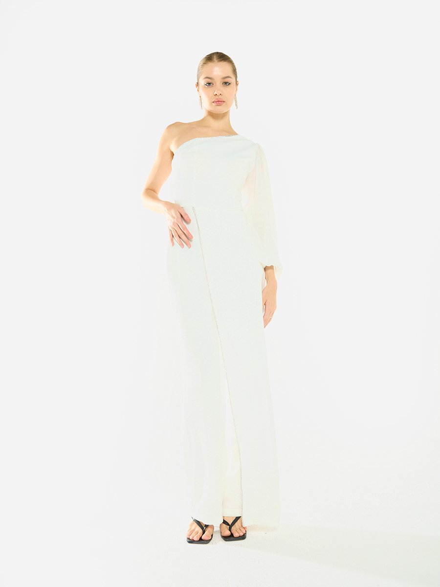 Women Crystal Trim One Shoulder Jumpsuit