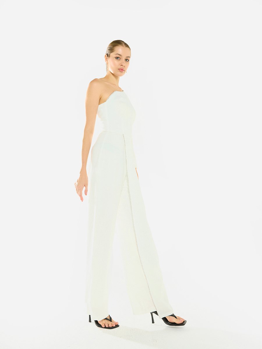 Women Crystal Trim One Shoulder Jumpsuit