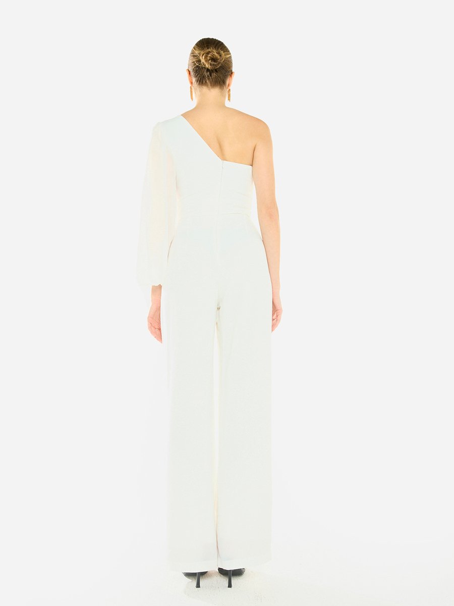 Women Crystal Trim One Shoulder Jumpsuit