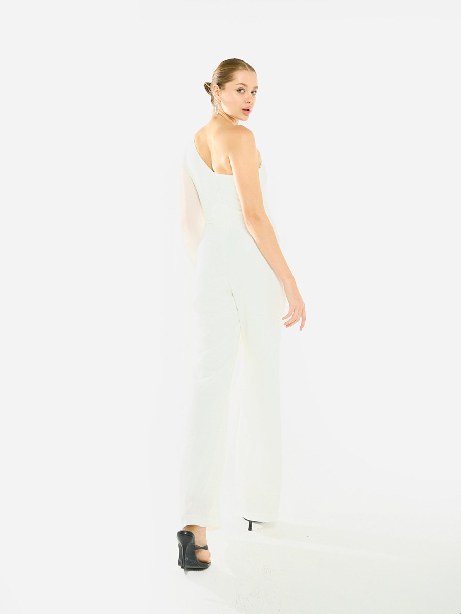 Women Crystal Trim One Shoulder Jumpsuit