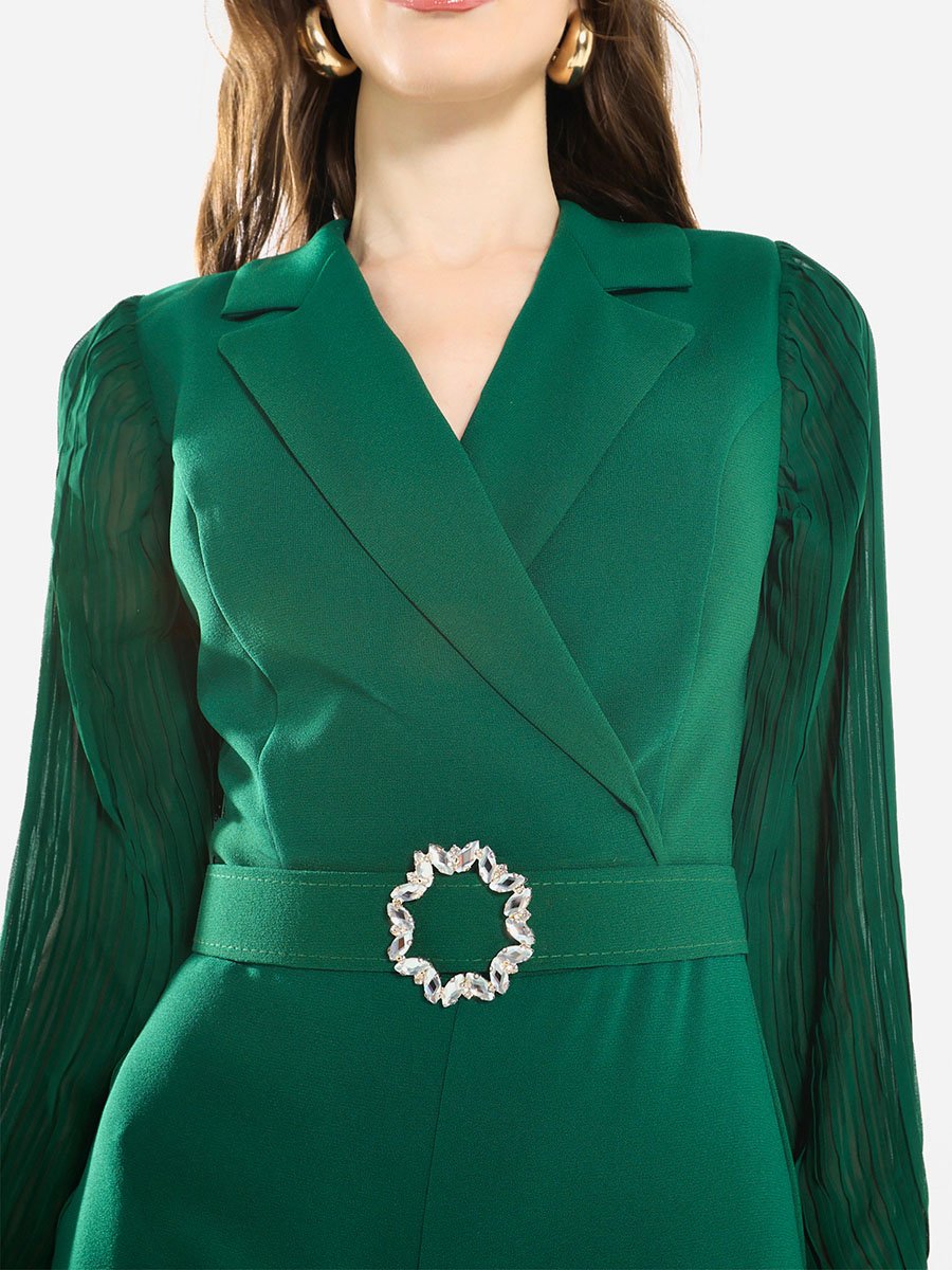 Women Notch Lapel Straight Leg Jumpsuit