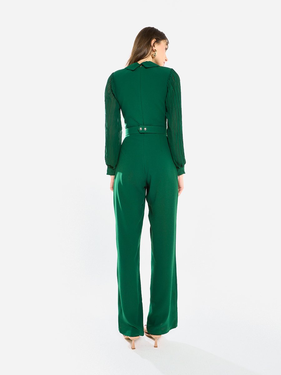 Women Notch Lapel Straight Leg Jumpsuit