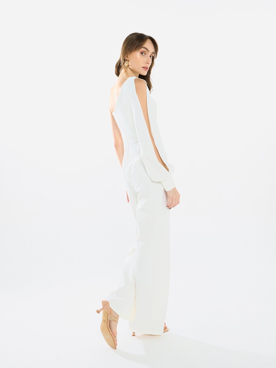 Women One Shoulder Chain Accent Jumpsuit