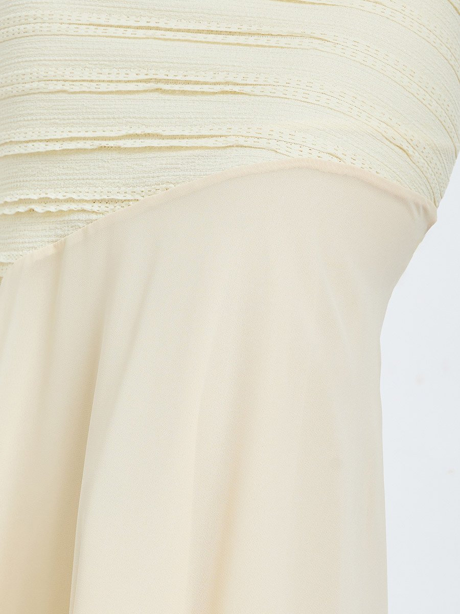 Cream Textured Sweetheart Neck Midi Dress