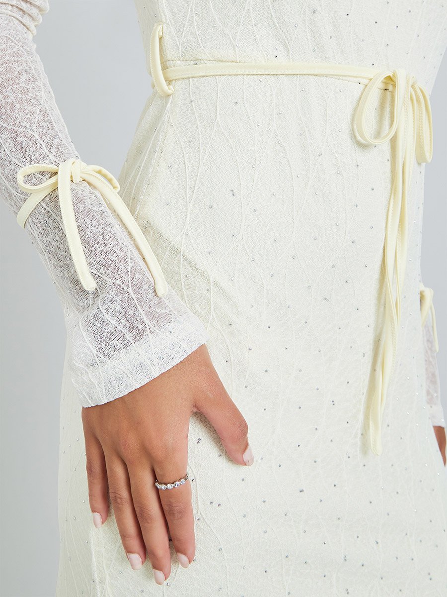 White Lace Waist-Tie Maxi Dress