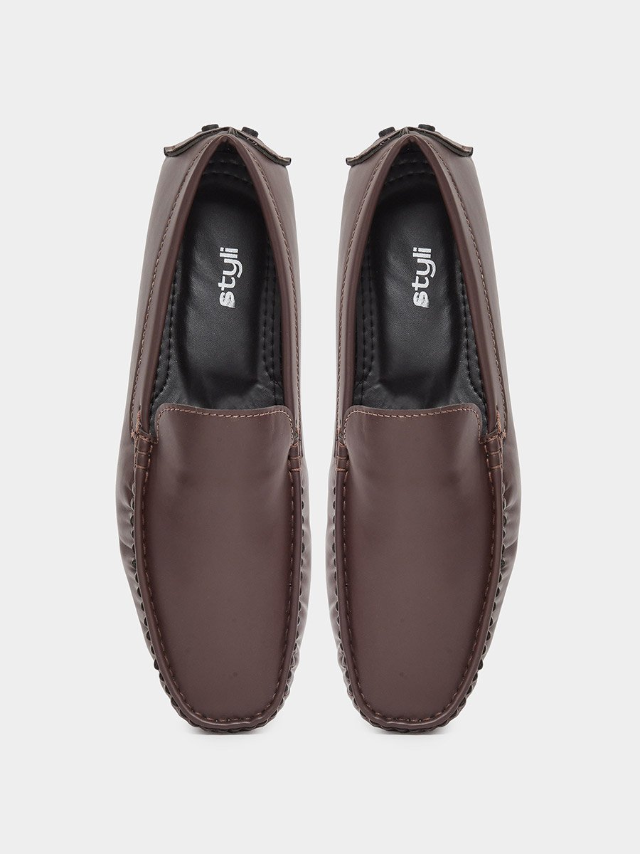 Men Faux Leather Look Square Toe Loafers