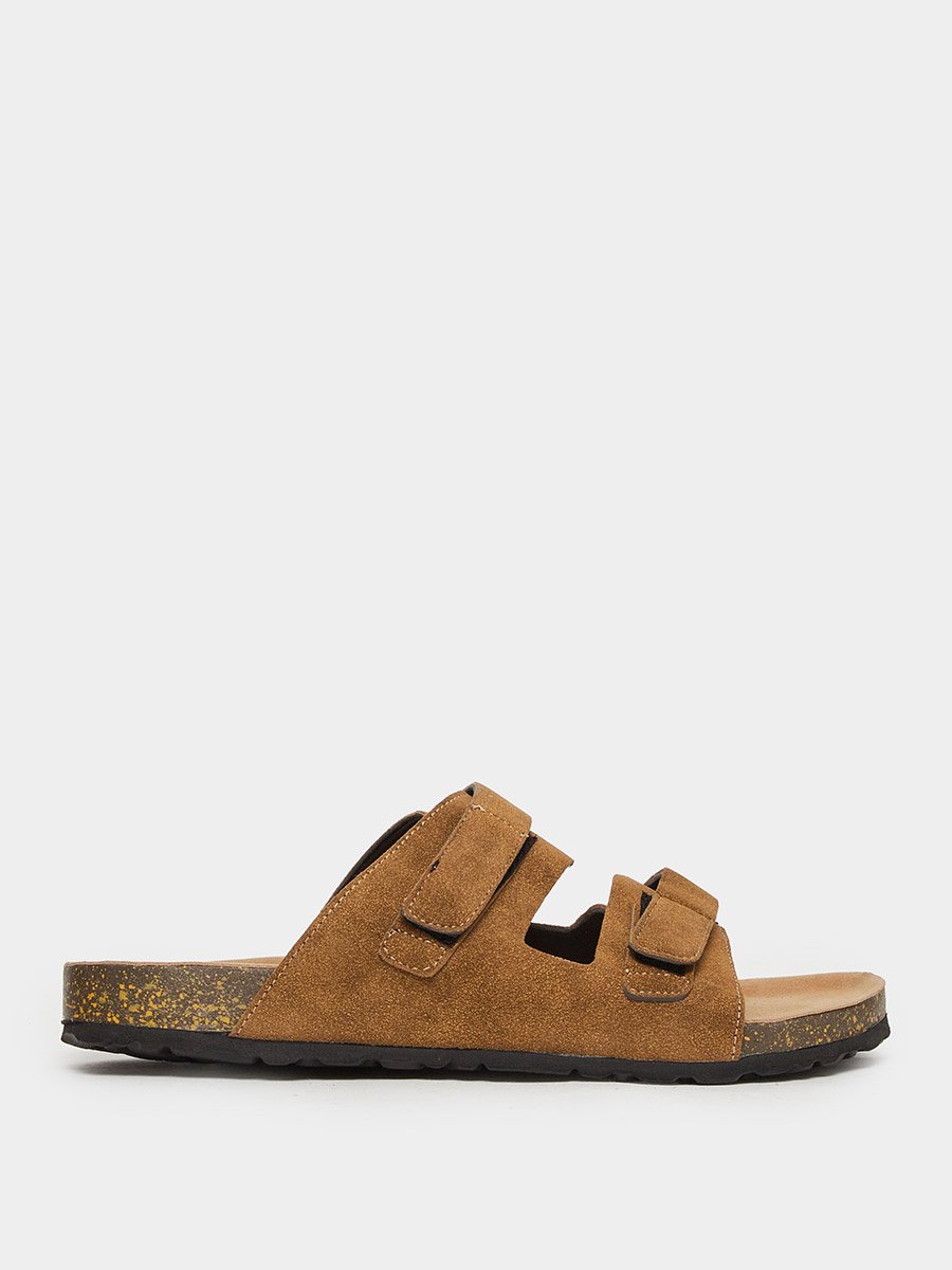 Beige Double Strap Suede Look Casual Sandals