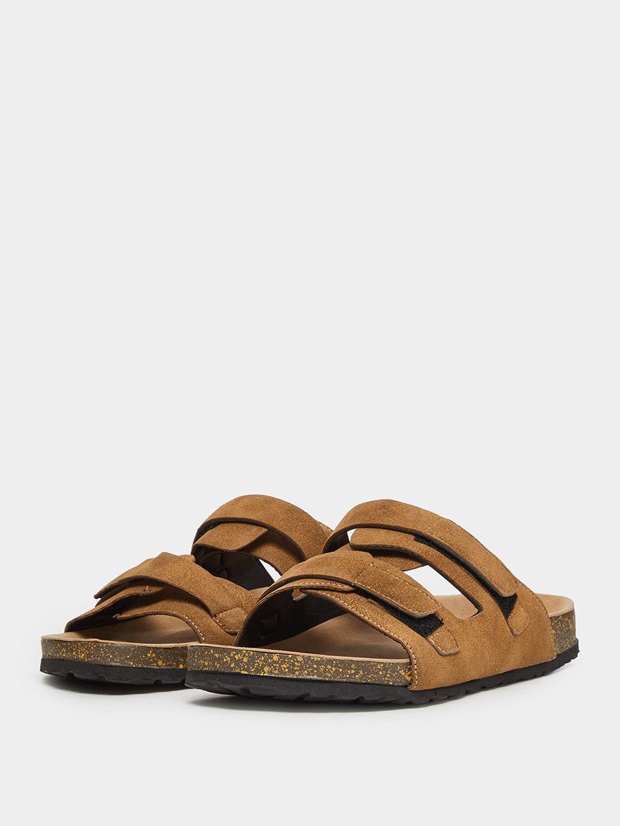 Beige Double Strap Suede Look Casual Sandals