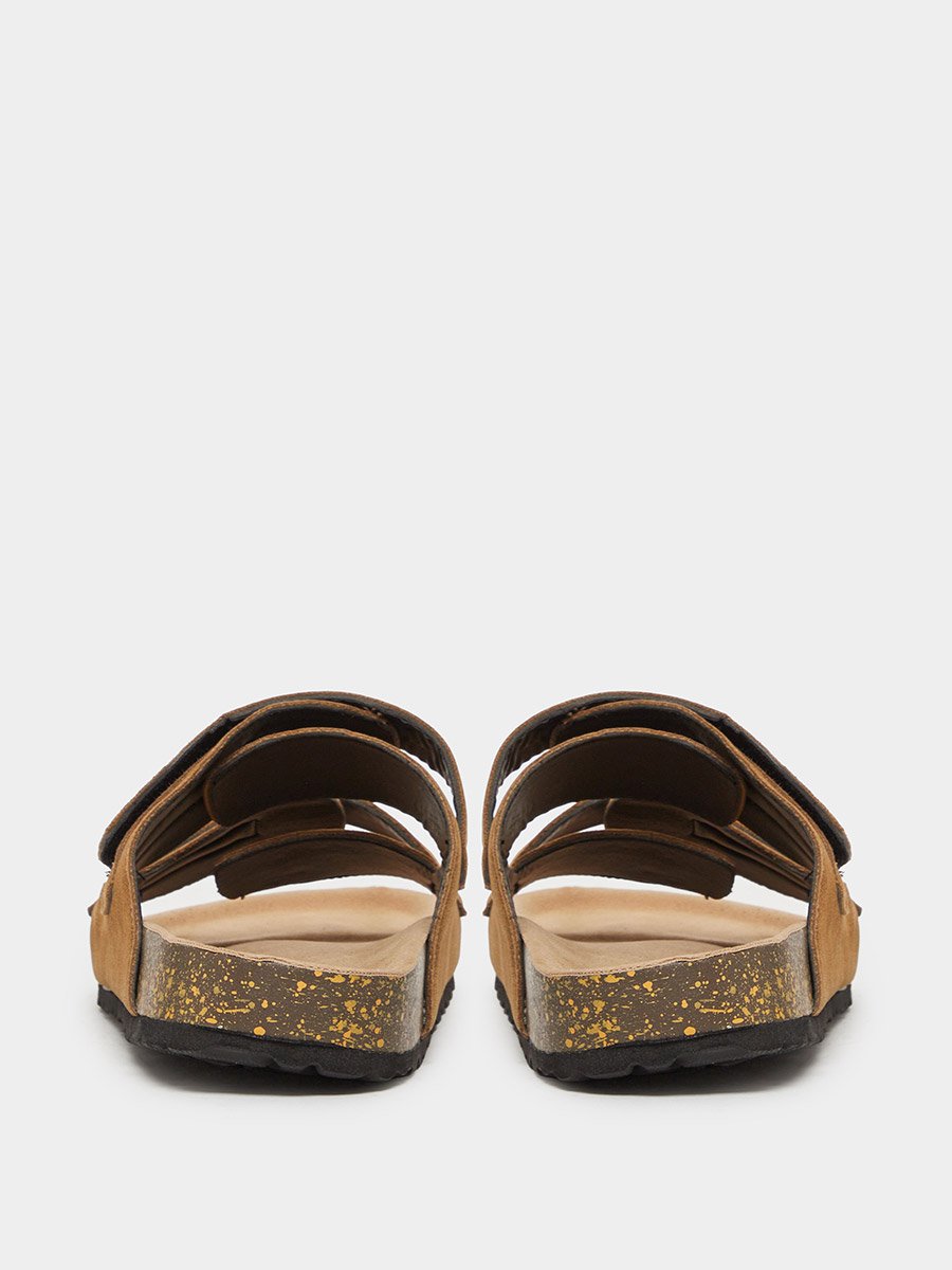 Beige Double Strap Suede Look Casual Sandals