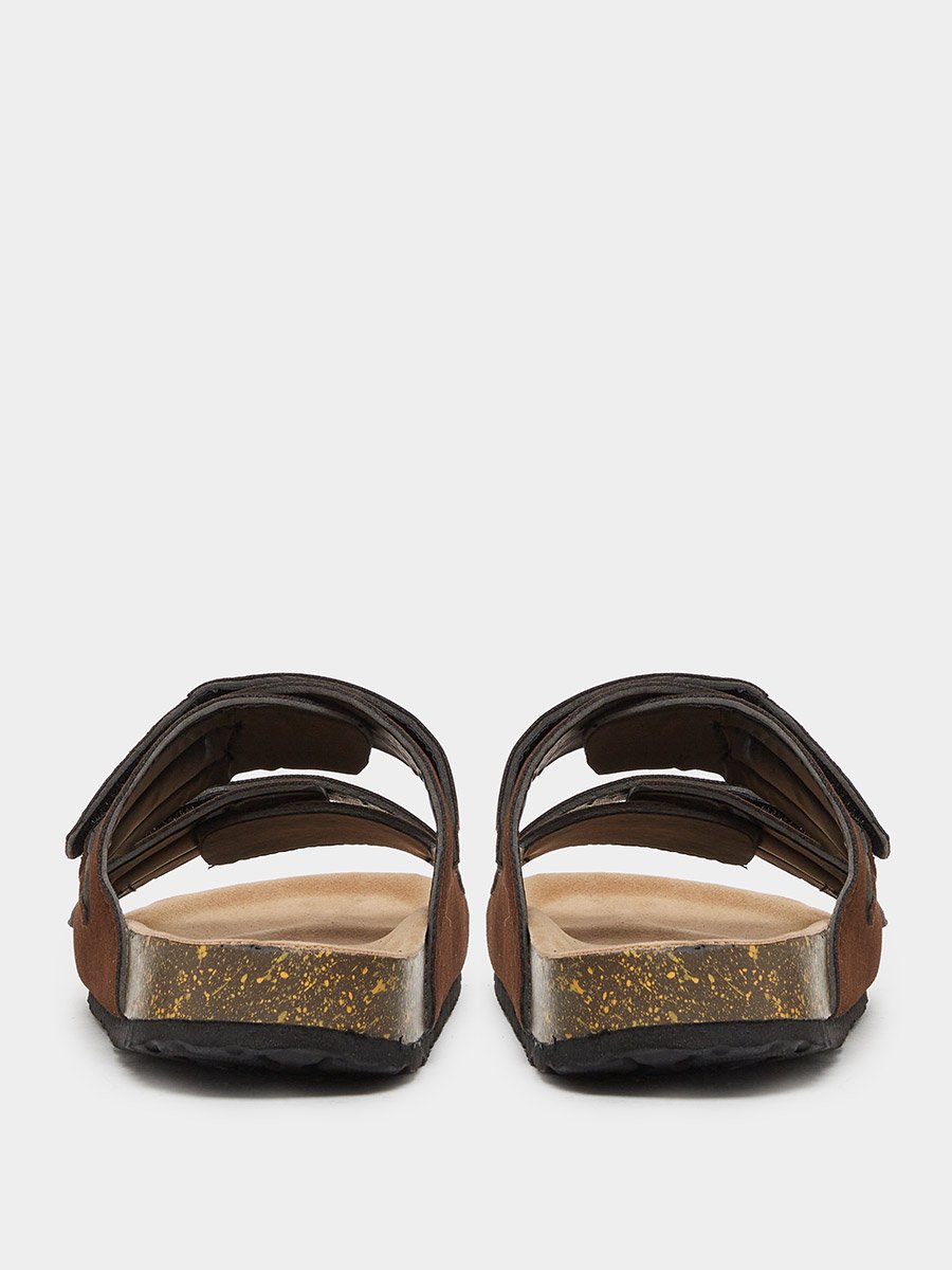 Brown Double Strap Suede Look Casual Sandals