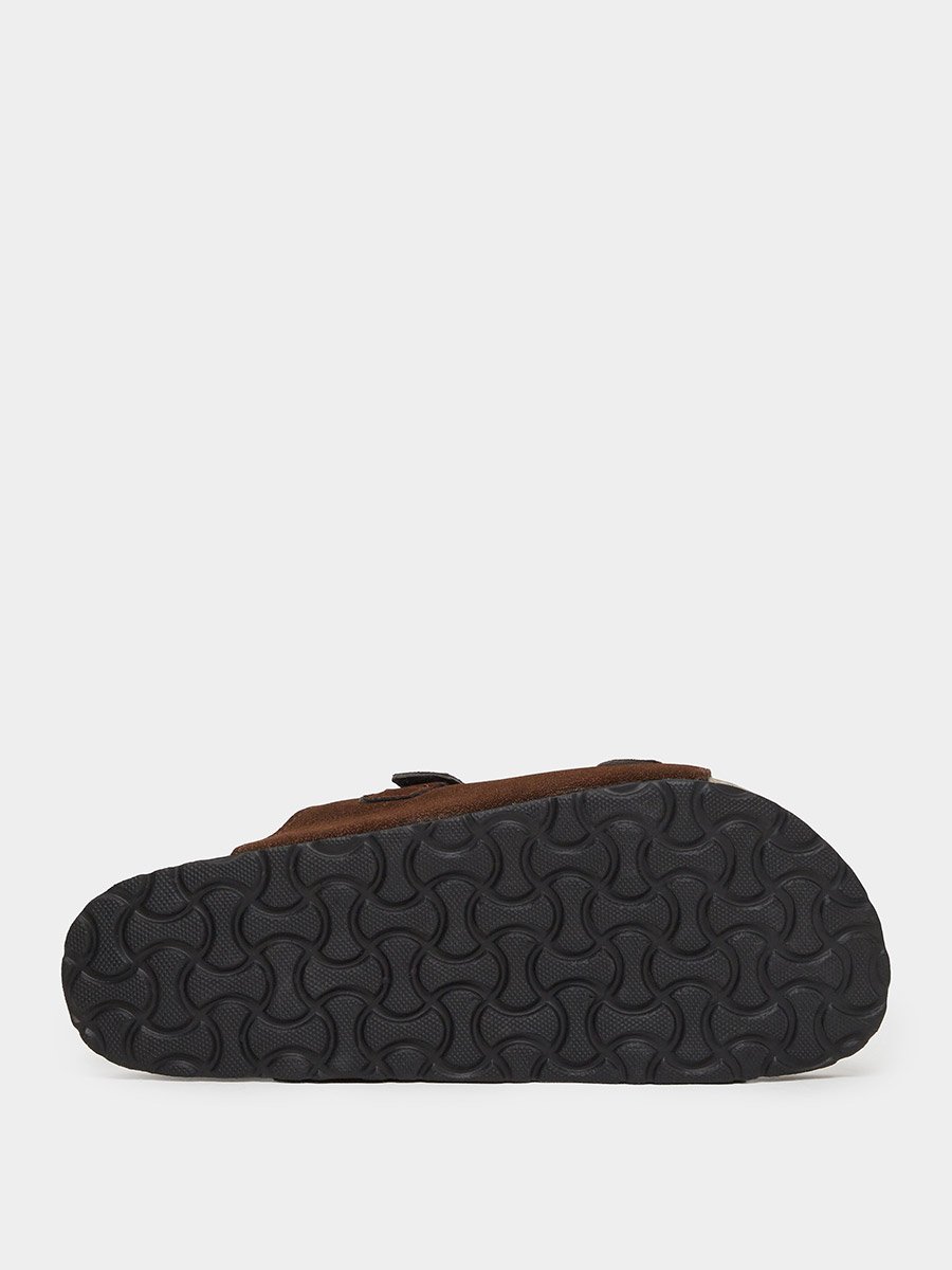 Brown Double Strap Suede Look Casual Sandals