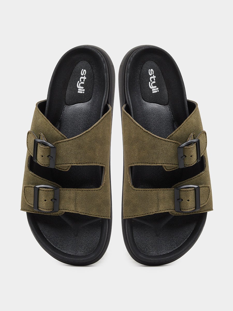 Men Double Strap Buckle Comfort Sandals