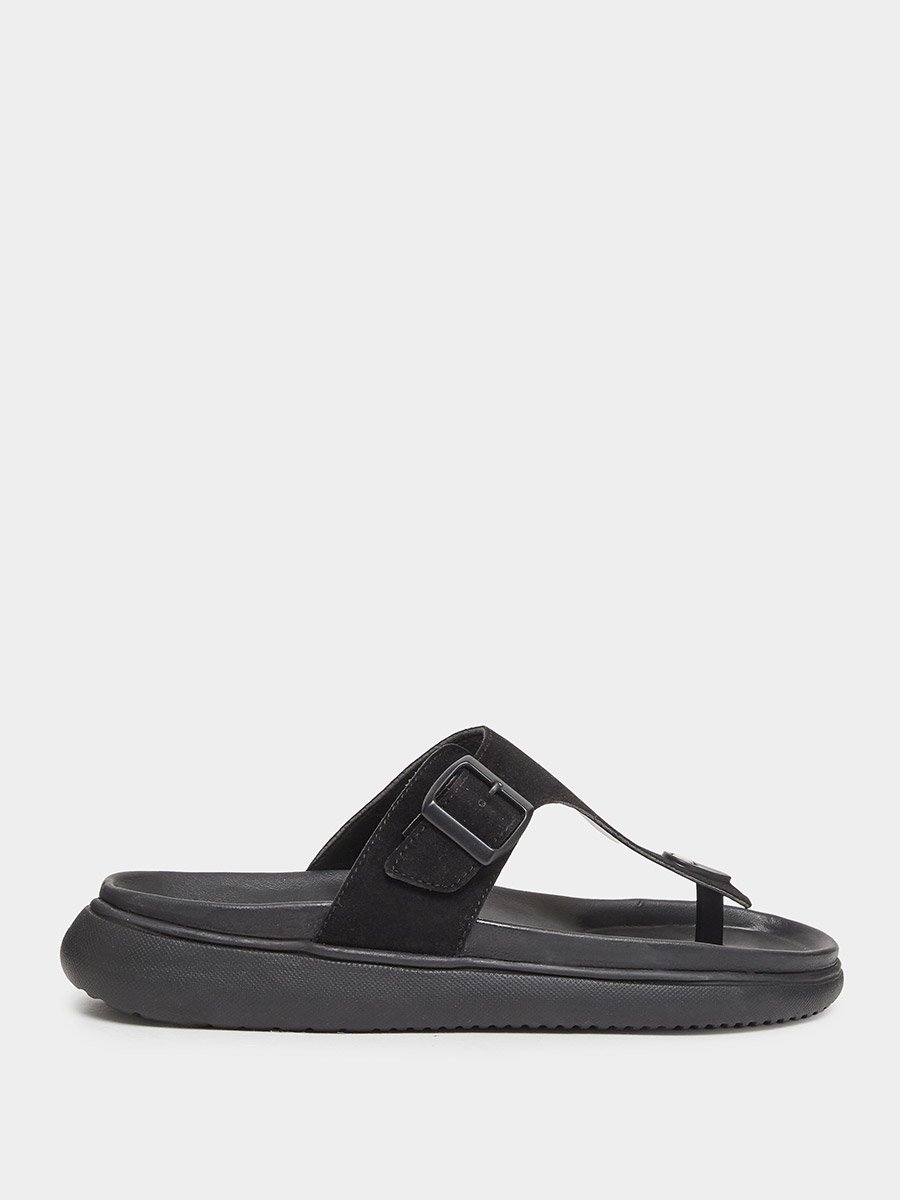 Black Buckle-Up Comfort Thong Sandals