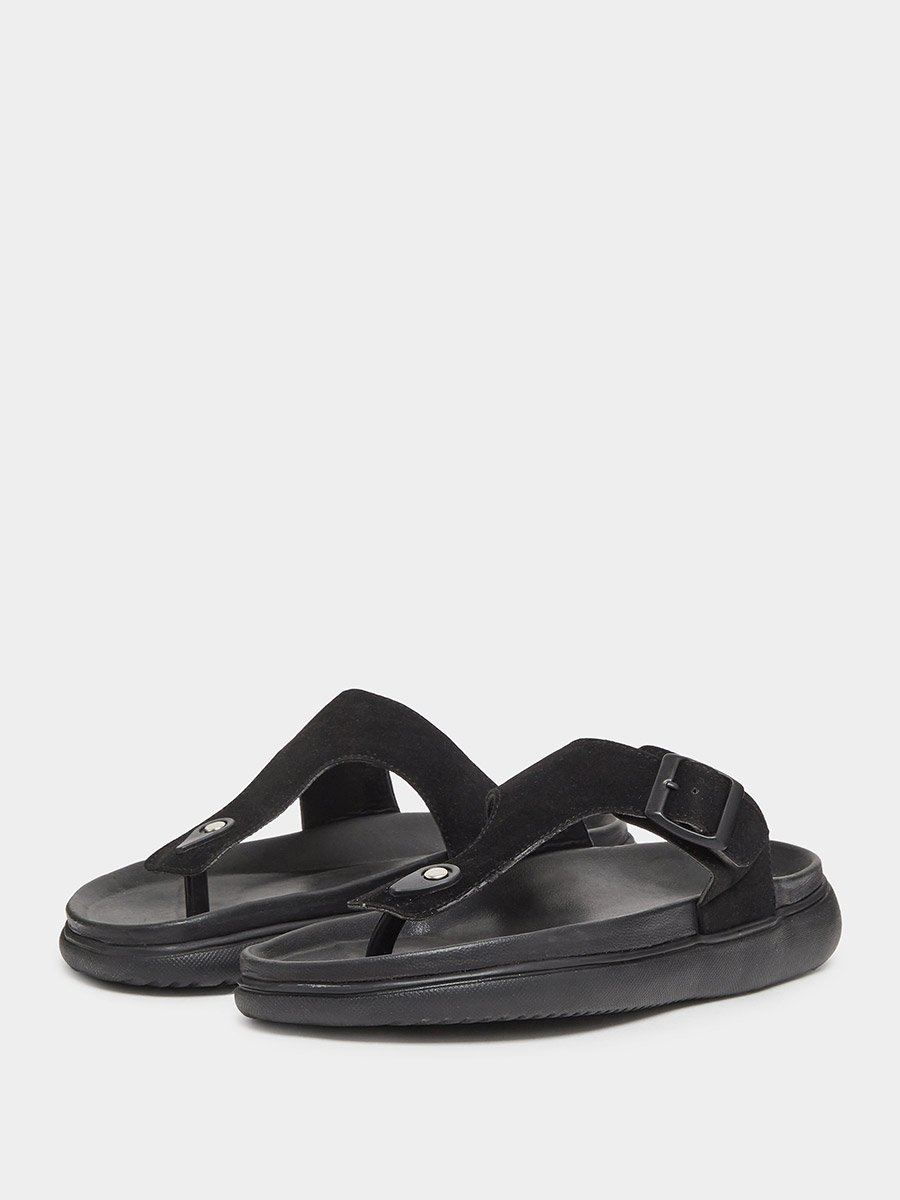 Black Buckle-Up Comfort Thong Sandals