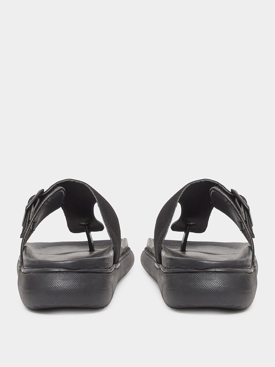 Black Buckle-Up Comfort Thong Sandals