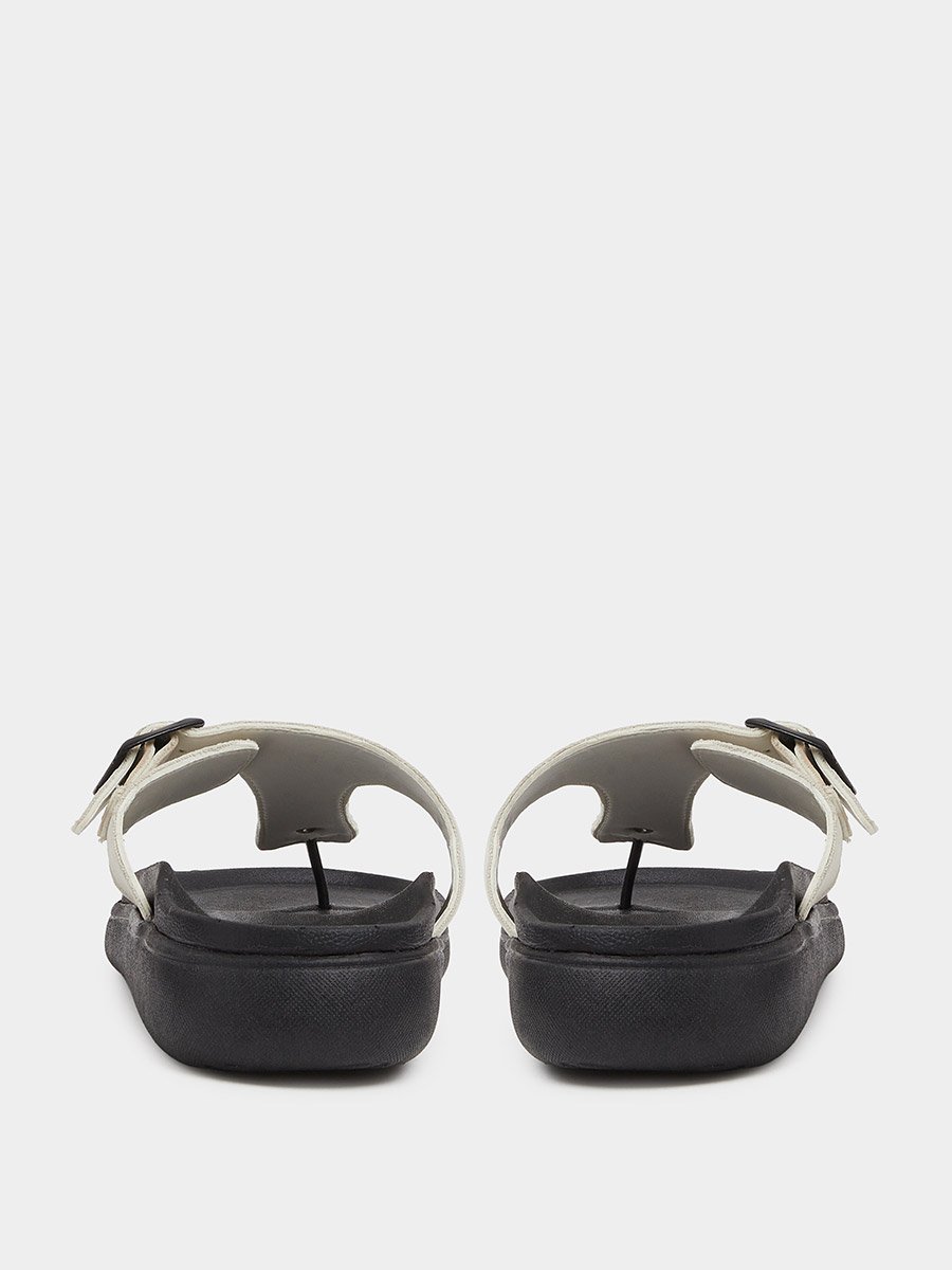 Off White Buckle-Up Comfort Thong Sandals