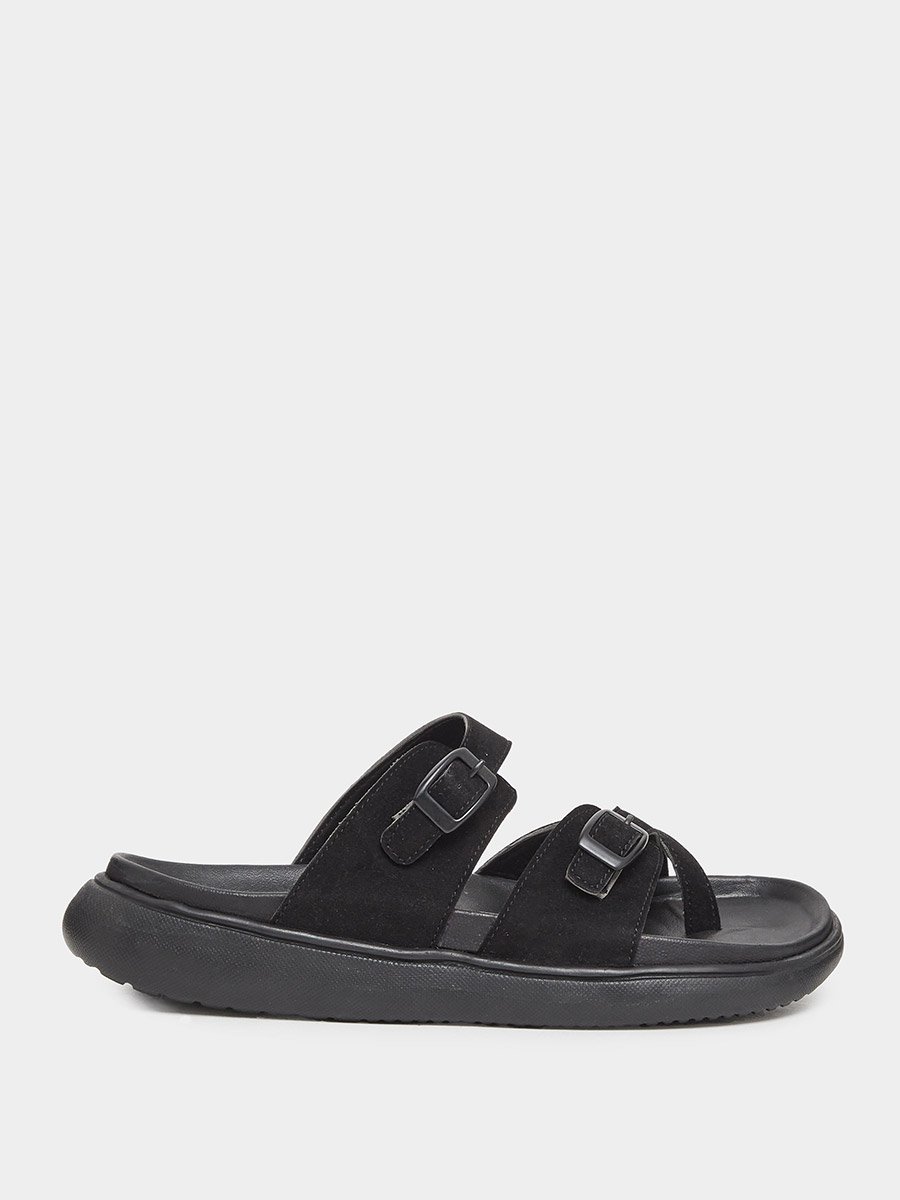Men Double Strap Buckle Toe Ring Sandals