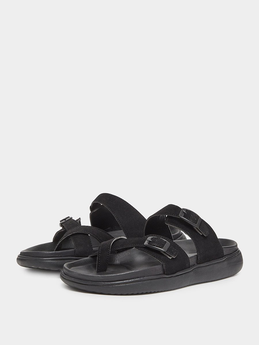 Men Double Strap Buckle Toe Ring Sandals