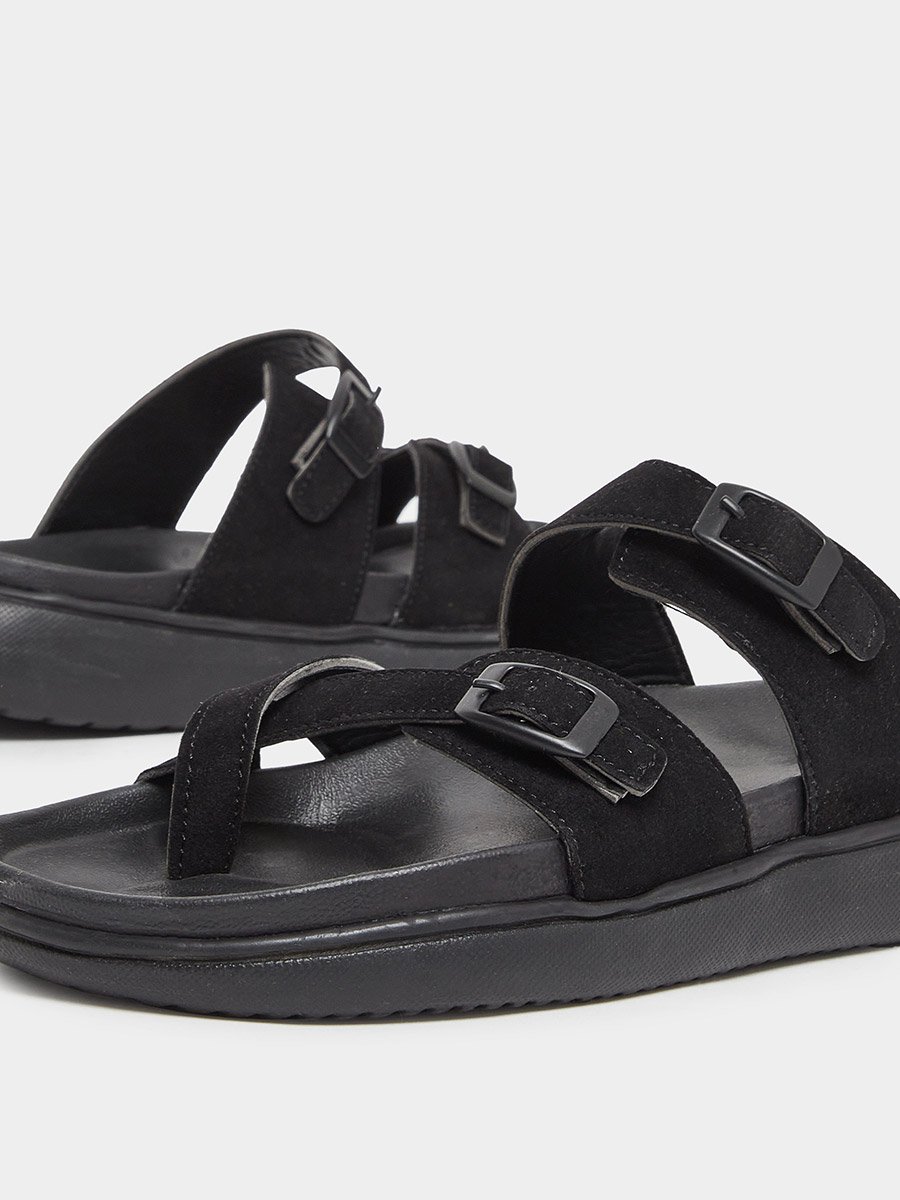 Men Double Strap Buckle Toe Ring Sandals