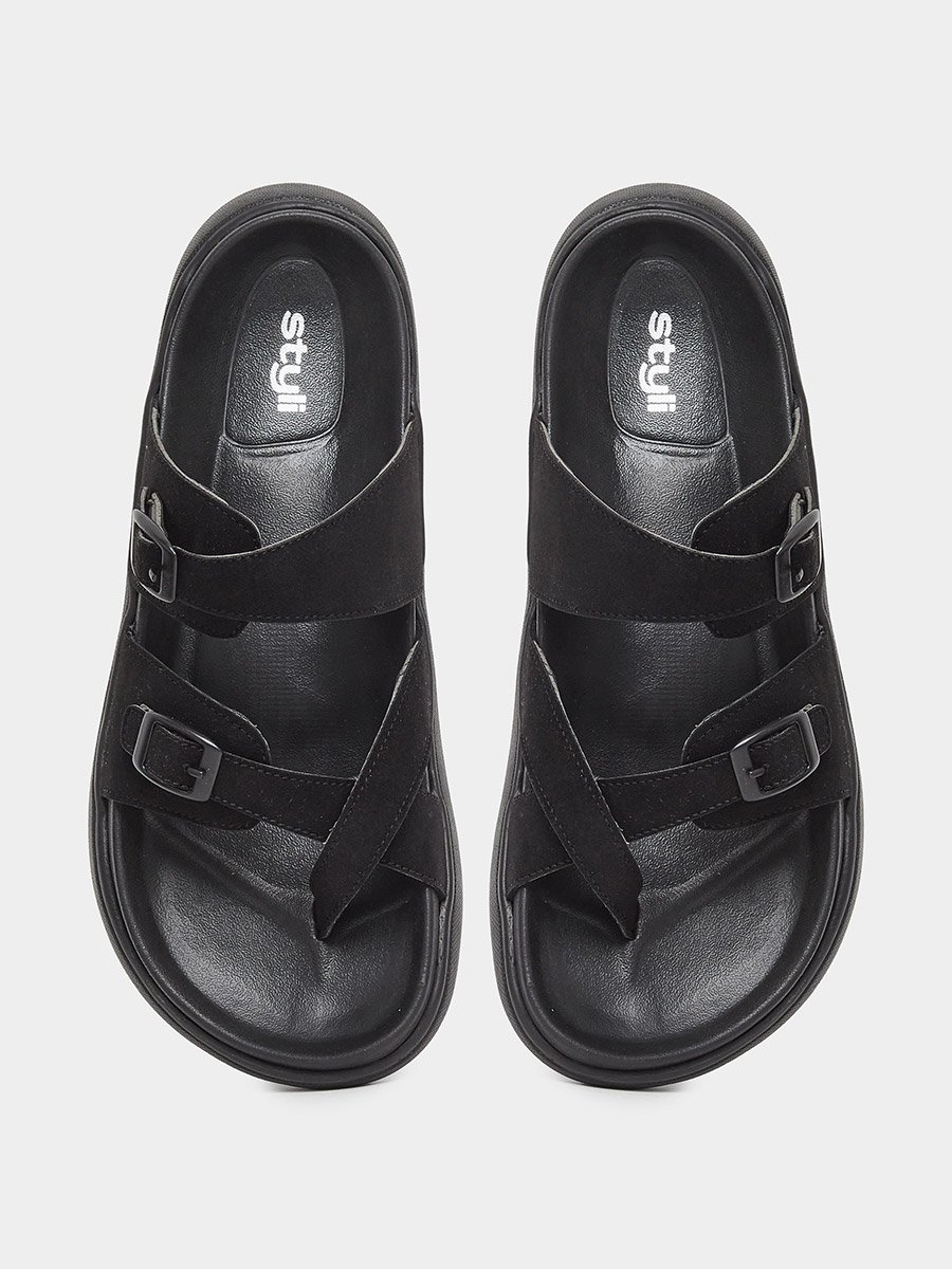 Men Double Strap Buckle Toe Ring Sandals