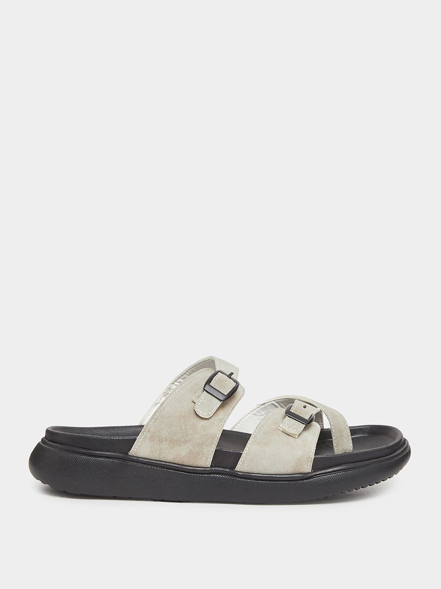 Men Double Strap Buckle Toe Ring Sandals