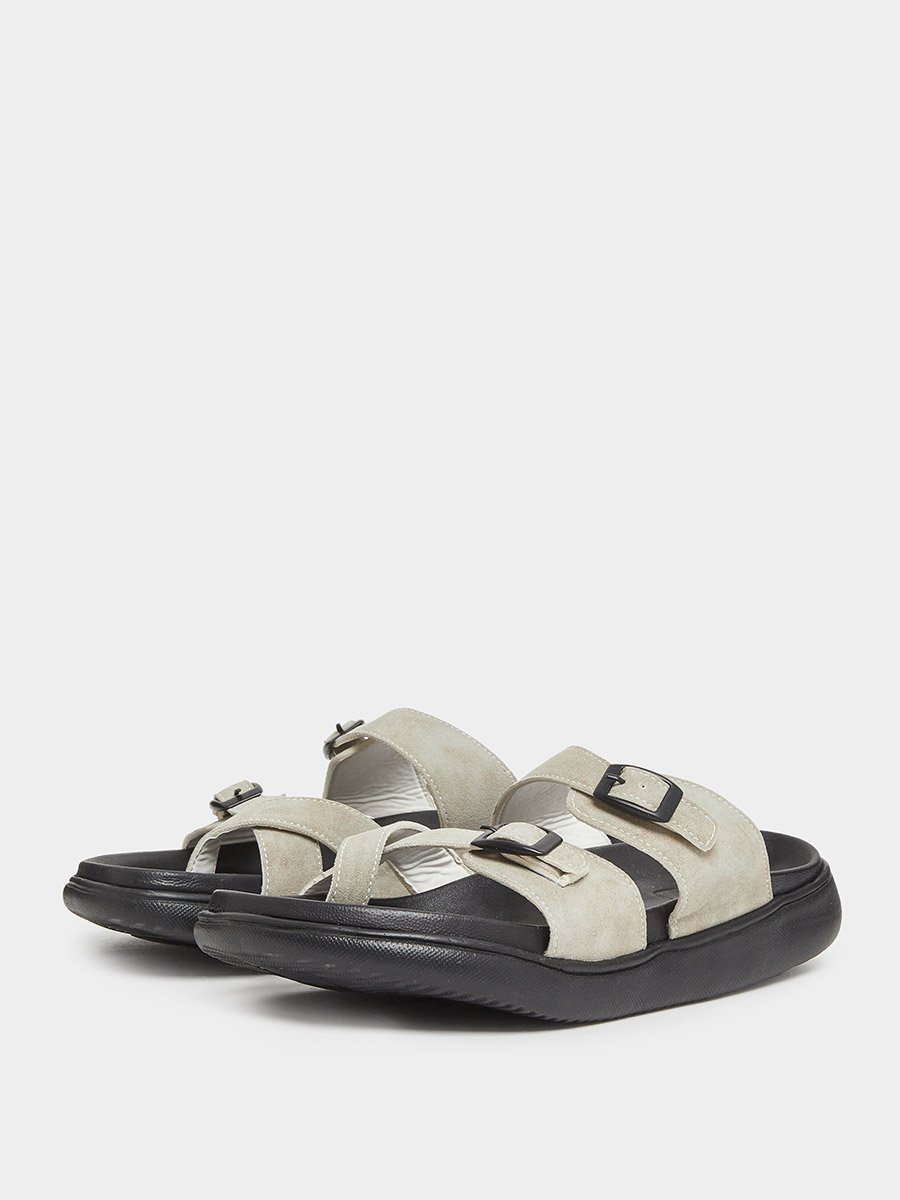 Men Double Strap Buckle Toe Ring Sandals